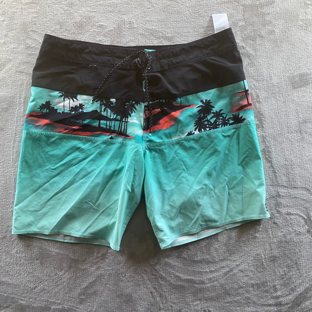Billabong Tribong Pro  Board Shorts Mens 30 Teal Black Tropical Palm Tree